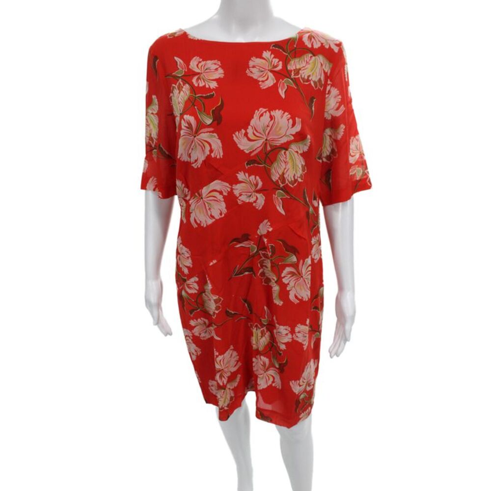 Hobbs London Women Red Silk Blend Shift Dress Boat Neck Half Sleeve Size 10